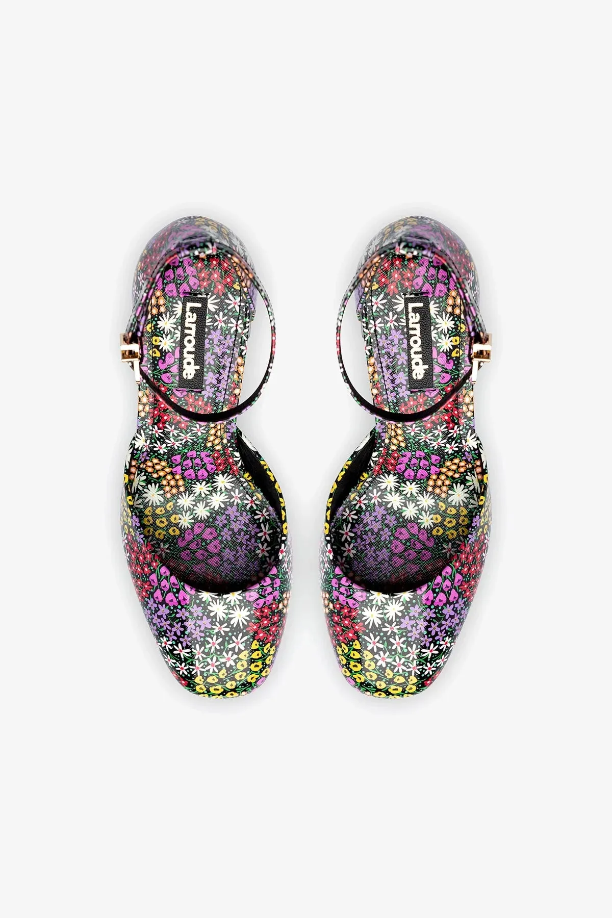 Ari Pump In Black Mixed Flowers Print Saffiano Patent Leather