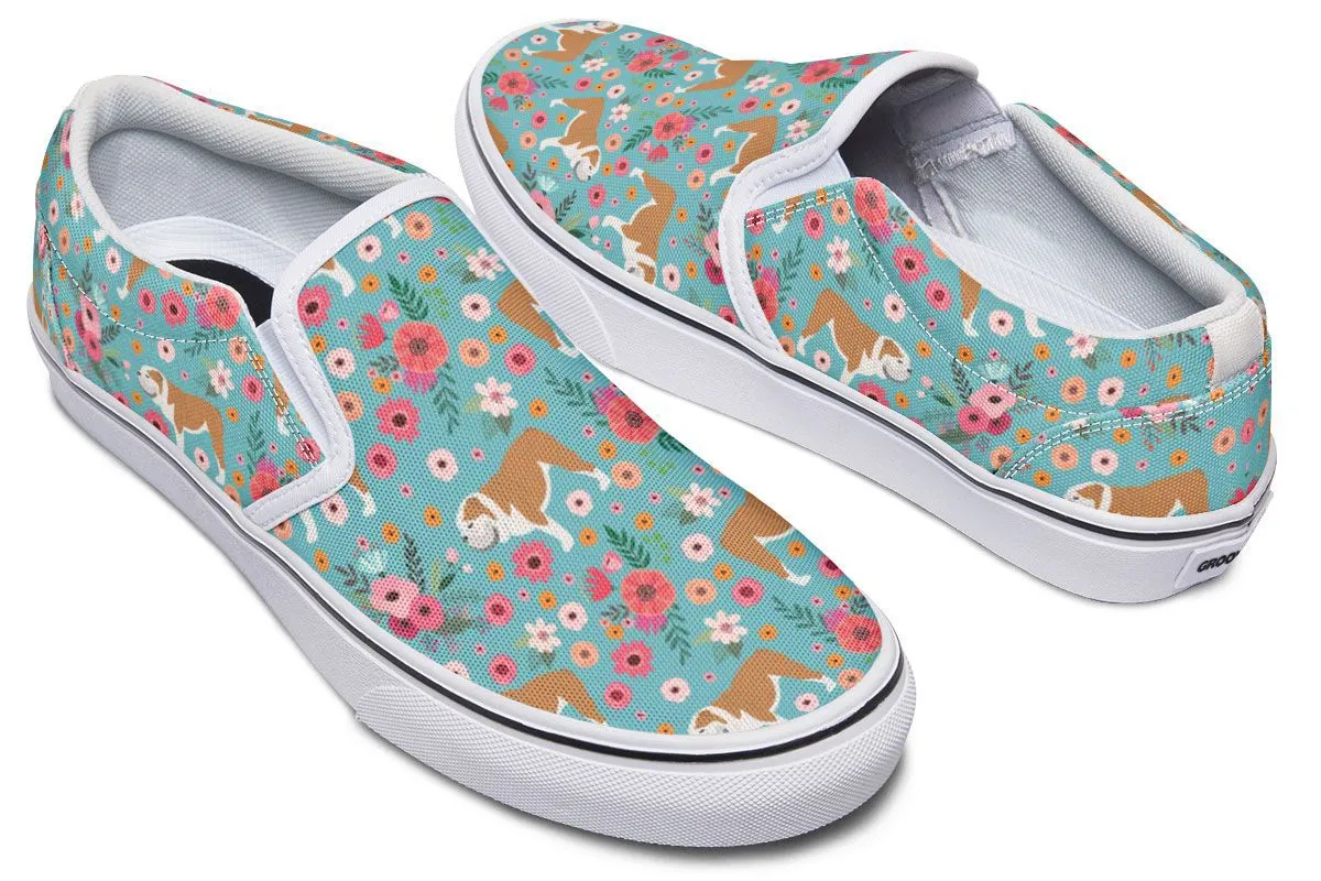 Bulldog Flower Slip-On Shoes