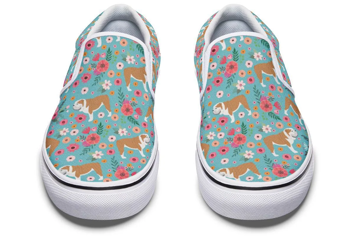 Bulldog Flower Slip-On Shoes