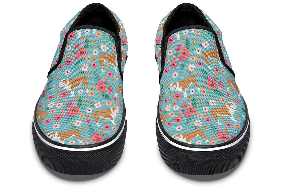 Bulldog Flower Slip-On Shoes