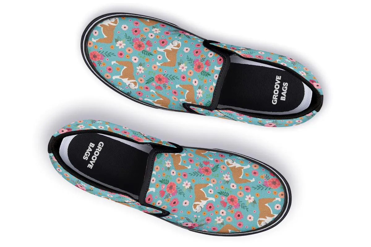 Bulldog Flower Slip-On Shoes