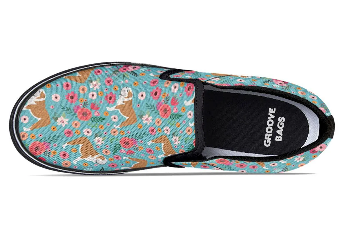 Bulldog Flower Slip-On Shoes