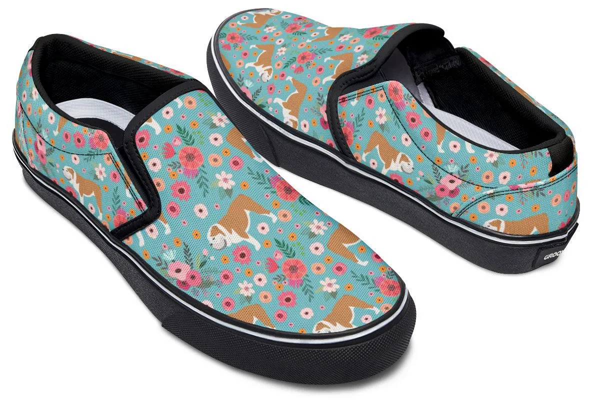 Bulldog Flower Slip-On Shoes