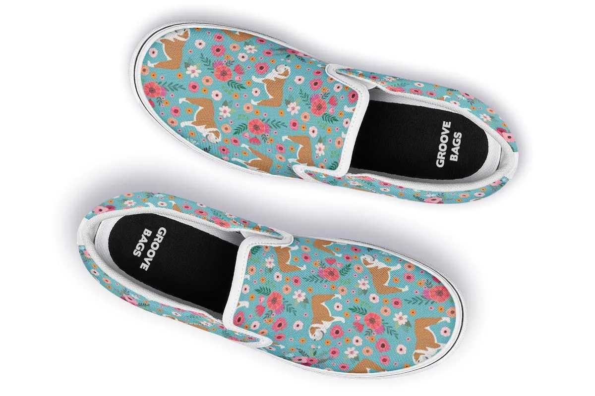 Bulldog Flower Slip-On Shoes
