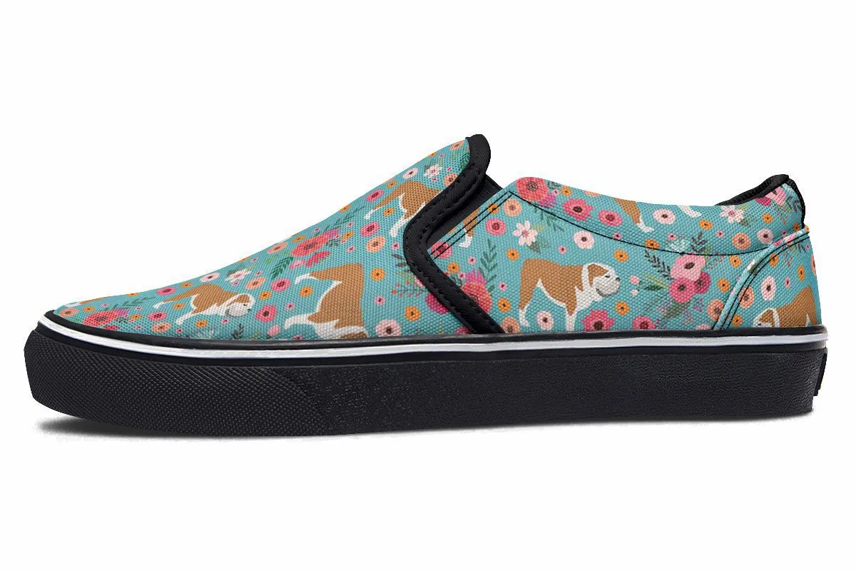 Bulldog Flower Slip-On Shoes