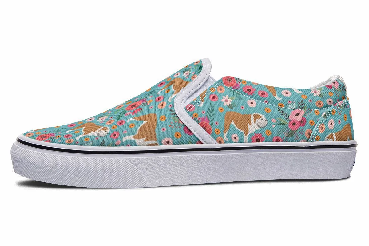 Bulldog Flower Slip-On Shoes