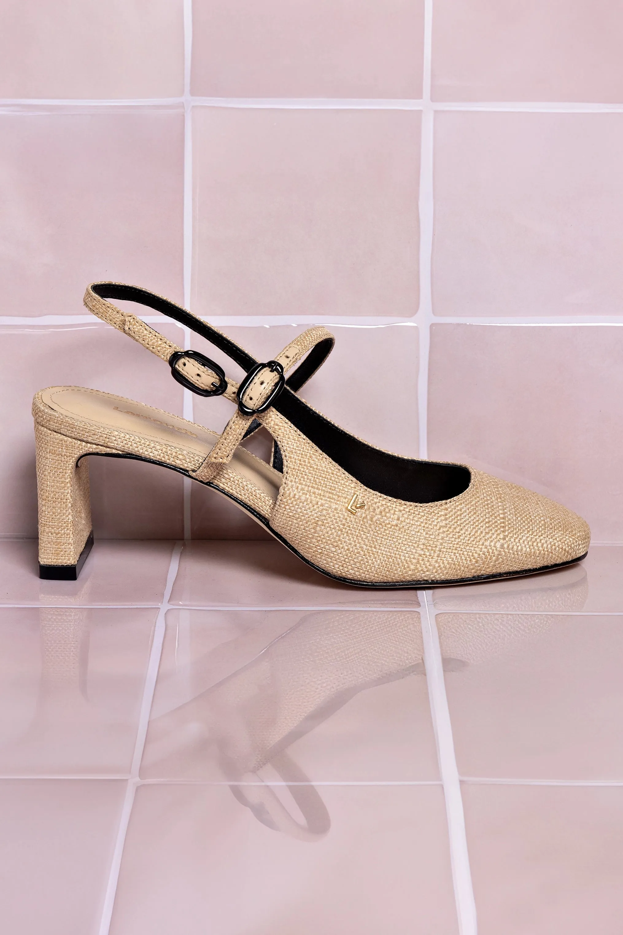 Georgina Pump In Beige Raffia and Black Trimming