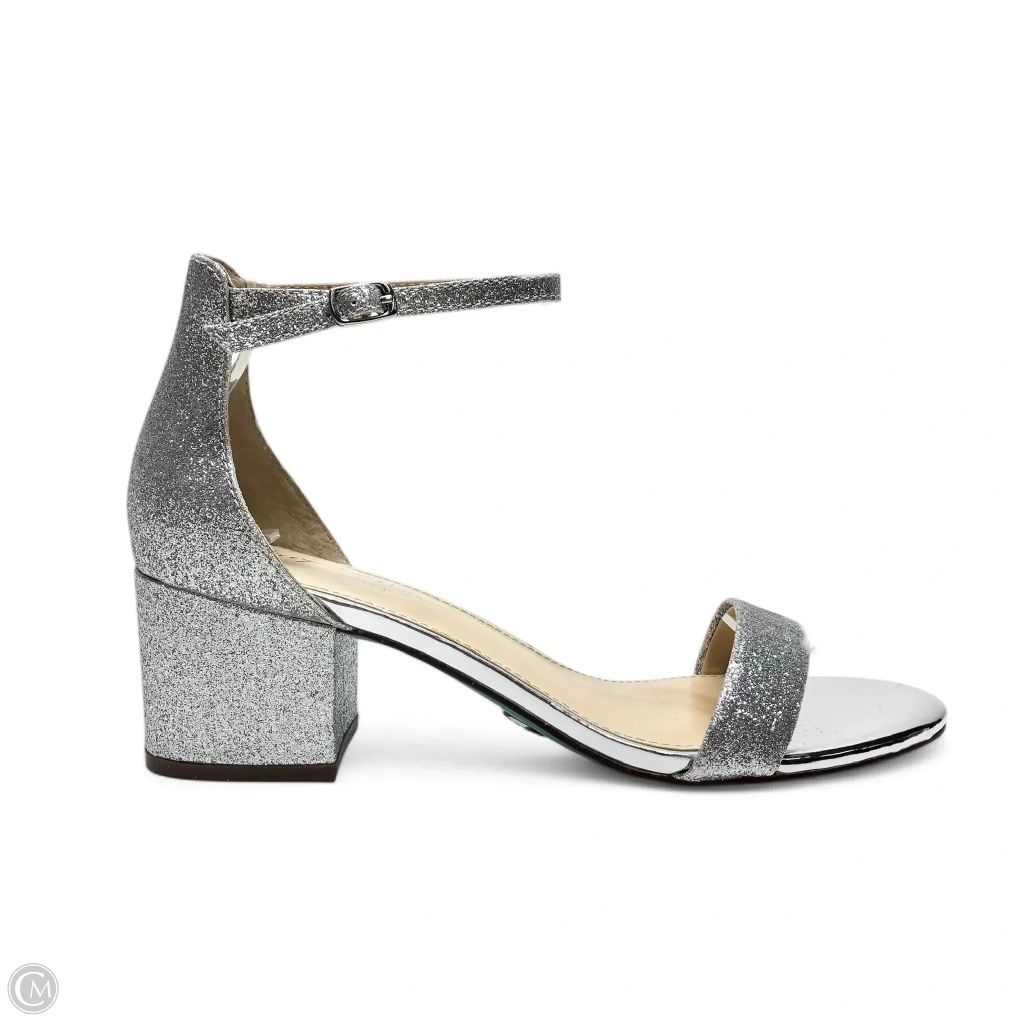 Sandals Heels Block By Betsey Johnson In Silver, Size: 8