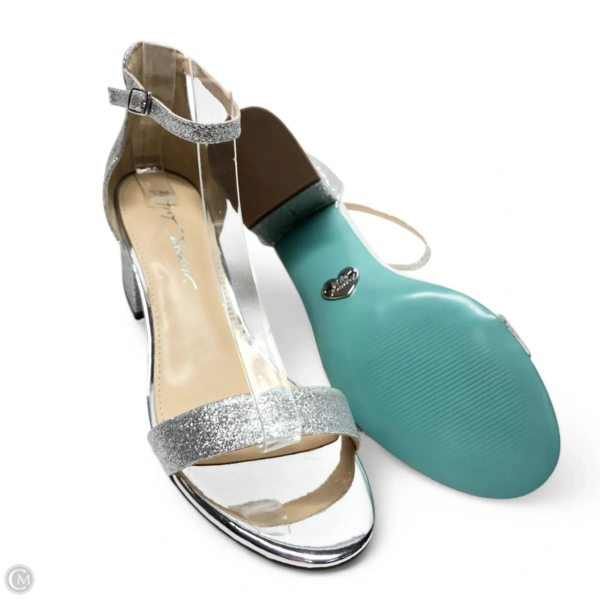 Sandals Heels Block By Betsey Johnson In Silver, Size: 8