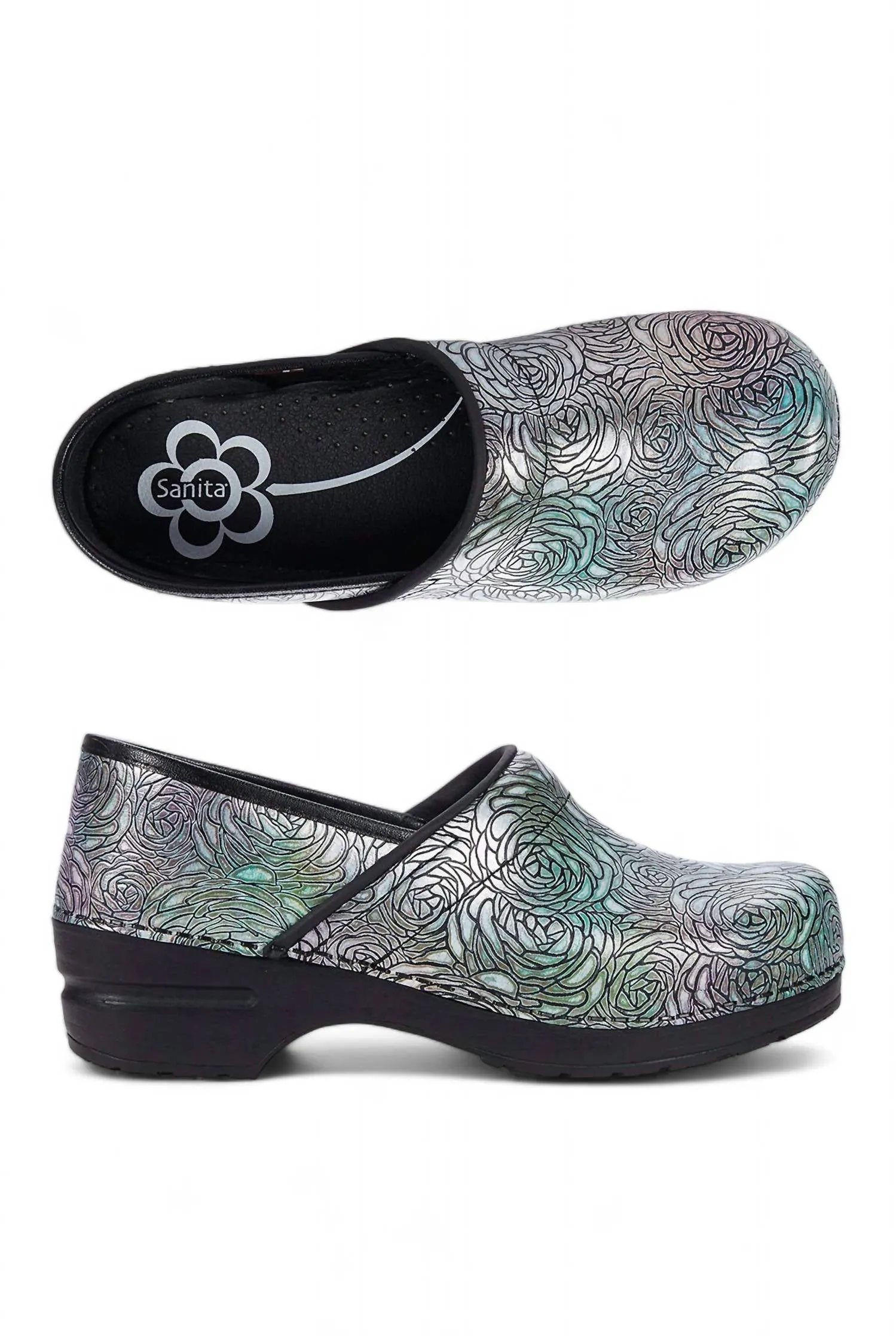 Women's Original Professional Mittersill Clog In Embossed Silver Leather